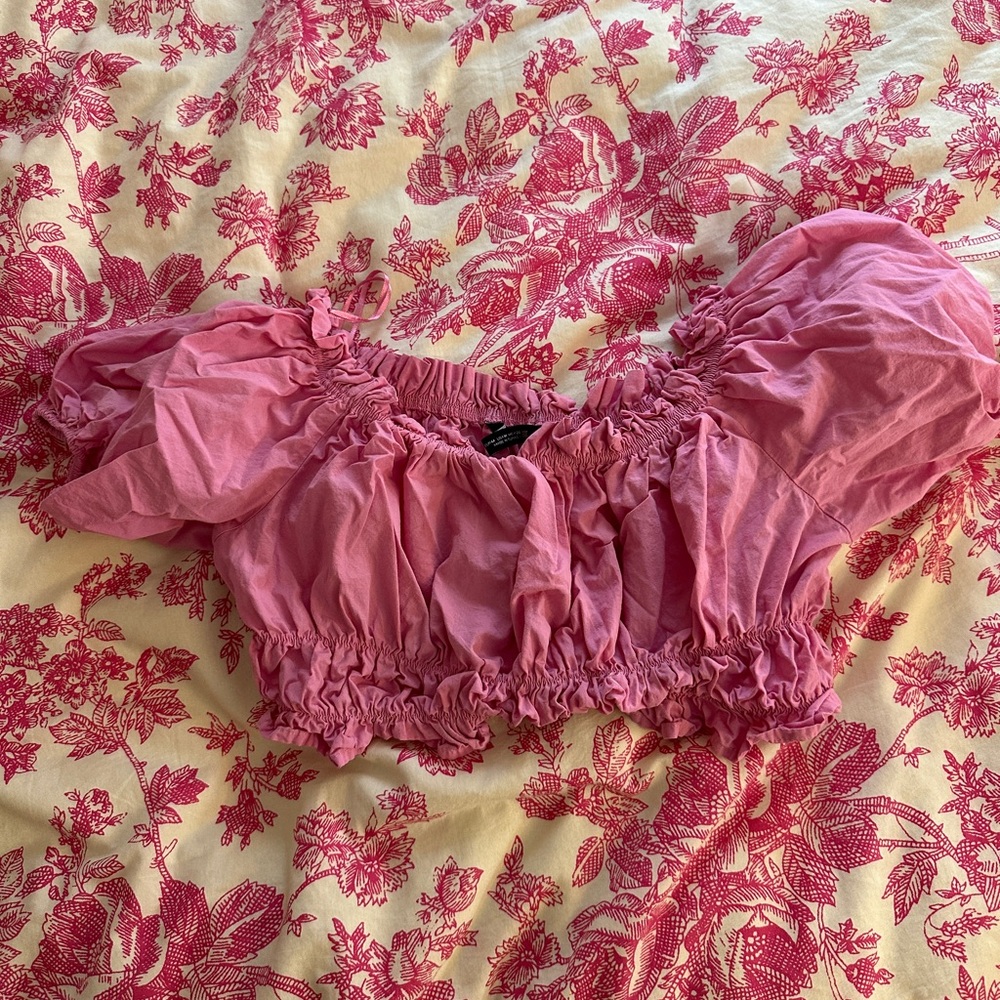 Zara Pink Smocked Crop Blouse